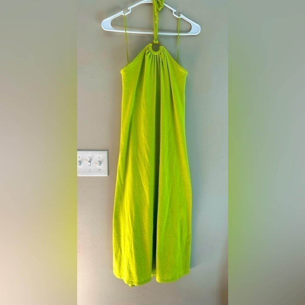 NWT Old Navy Slub-Knit Midi Halter Dress Neon Green Size Medium